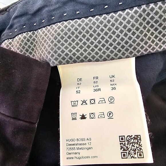 BOSS Hugo Boss Navy Cotton Slacks Mens 36R Straight Leg Flat Front Slash Pockets - Picture 9 of 11